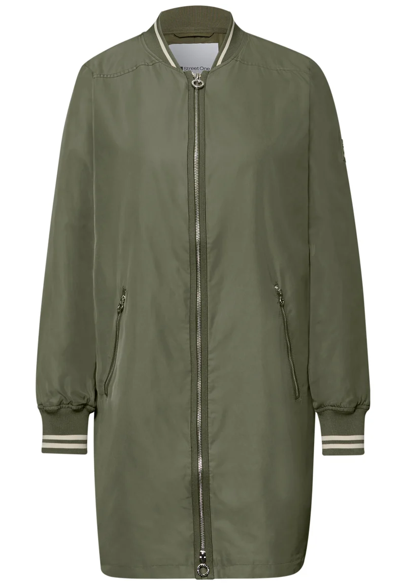Long Bomber Jkt w. College Det, Dark Vetiver Green