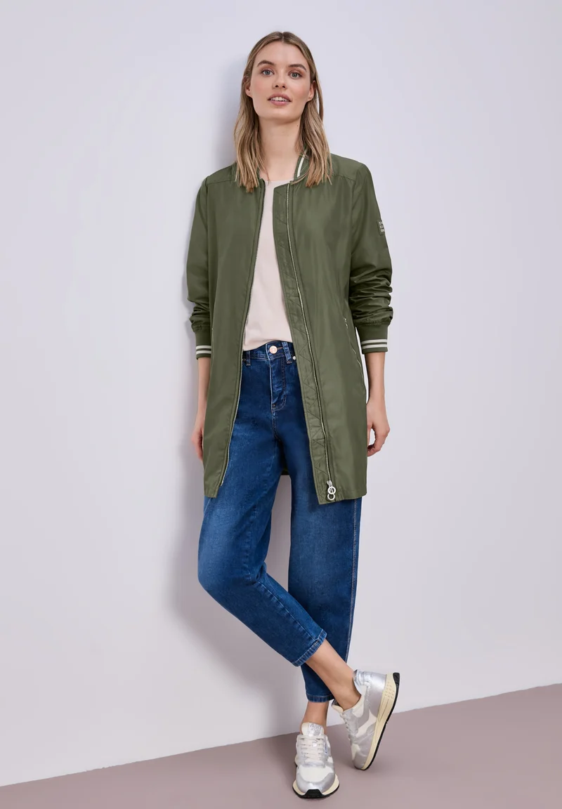 Long Bomber Jkt w. College Det, Dark Vetiver Green
