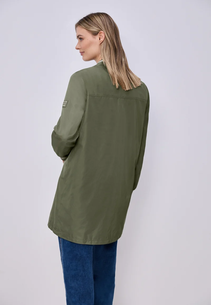 Long Bomber Jkt w. College Det, Dark Vetiver Green