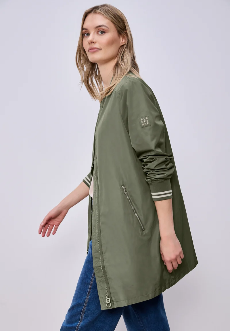 Long Bomber Jkt w. College Det, Dark Vetiver Green