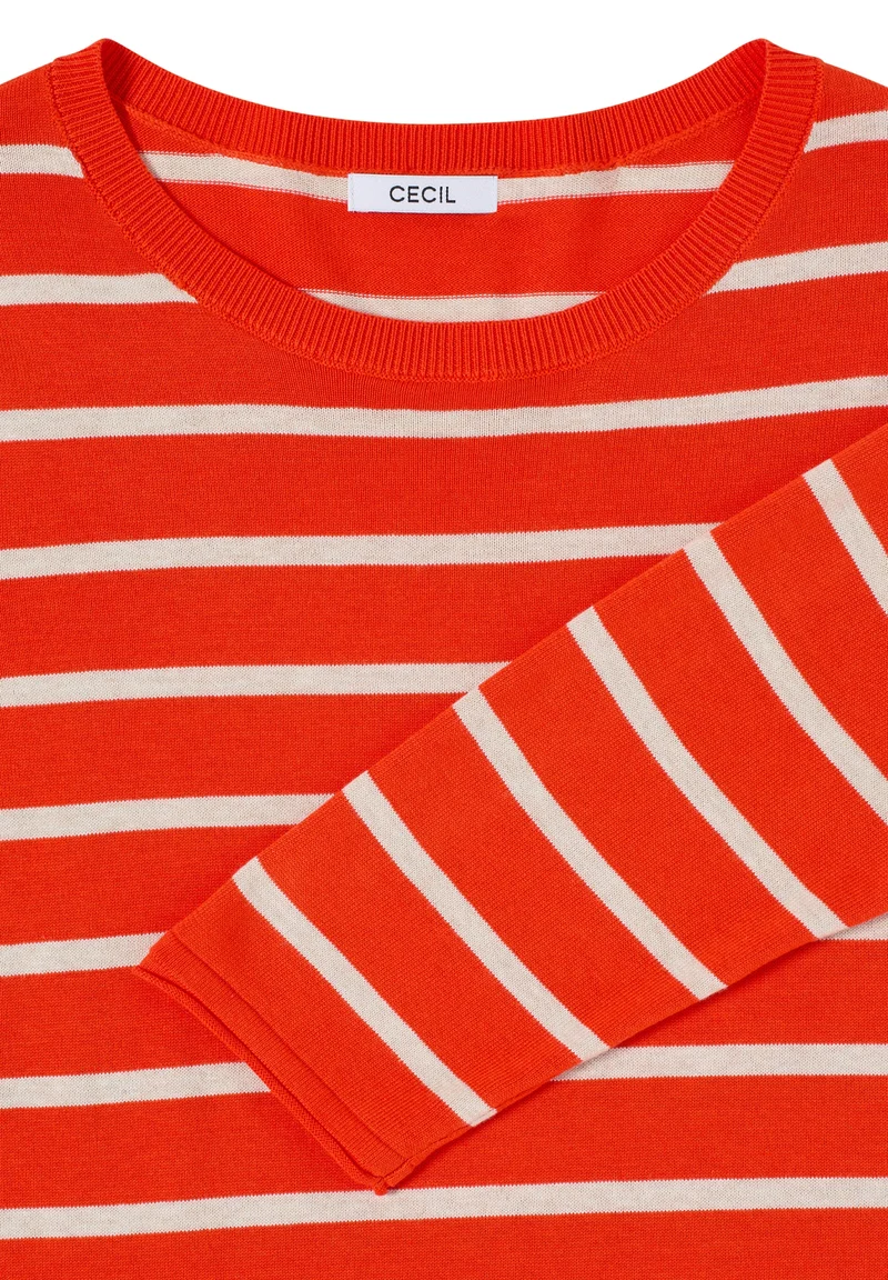 Striped Roundneck Sweater, cherry tomato orange