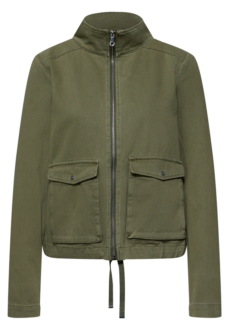 Washed Cotton Jkt w. Stand Up, Dark Vetiver Green