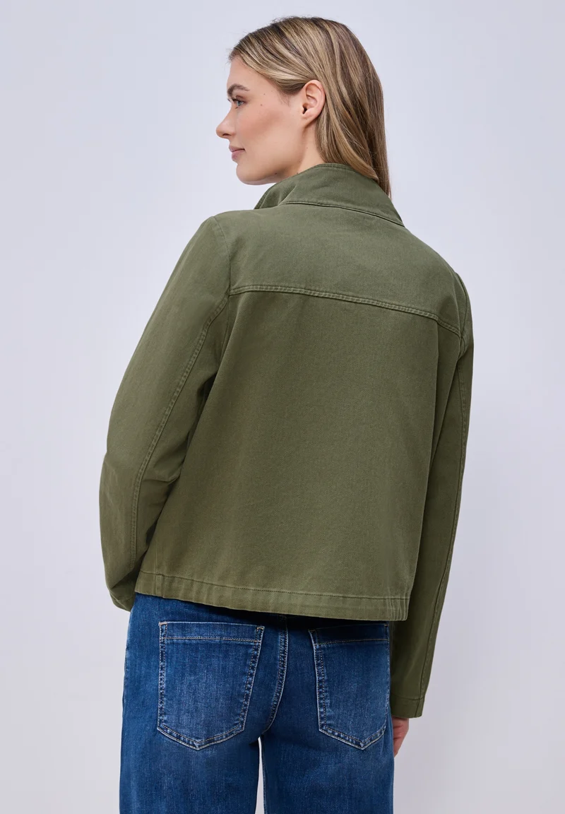 Washed Cotton Jkt w. Stand Up, Dark Vetiver Green