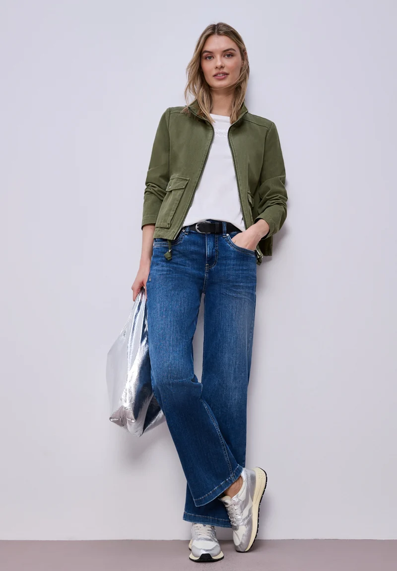 Washed Cotton Jkt w. Stand Up, Dark Vetiver Green