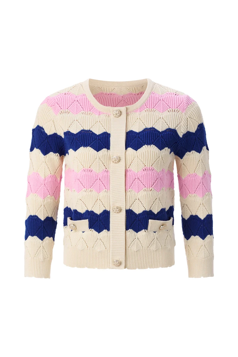 Striped Cardigan Ajour, royal blue