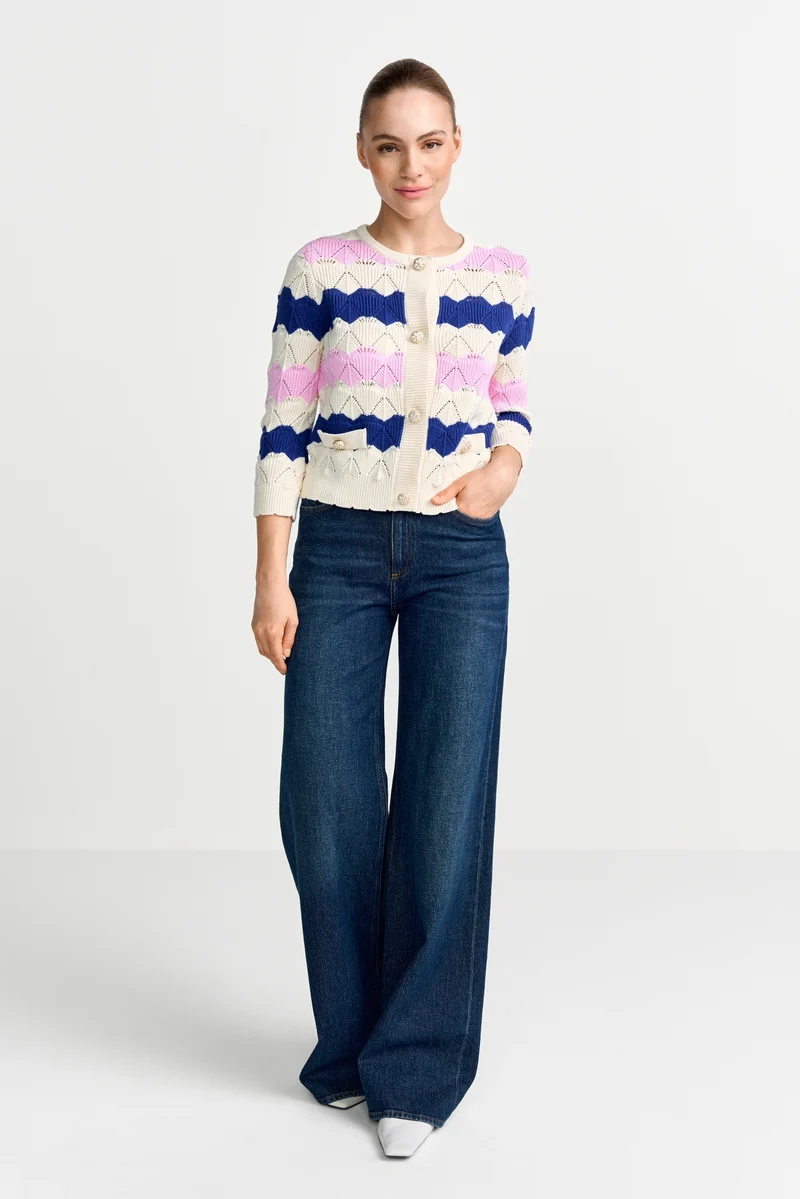 Striped Cardigan Ajour, royal blue