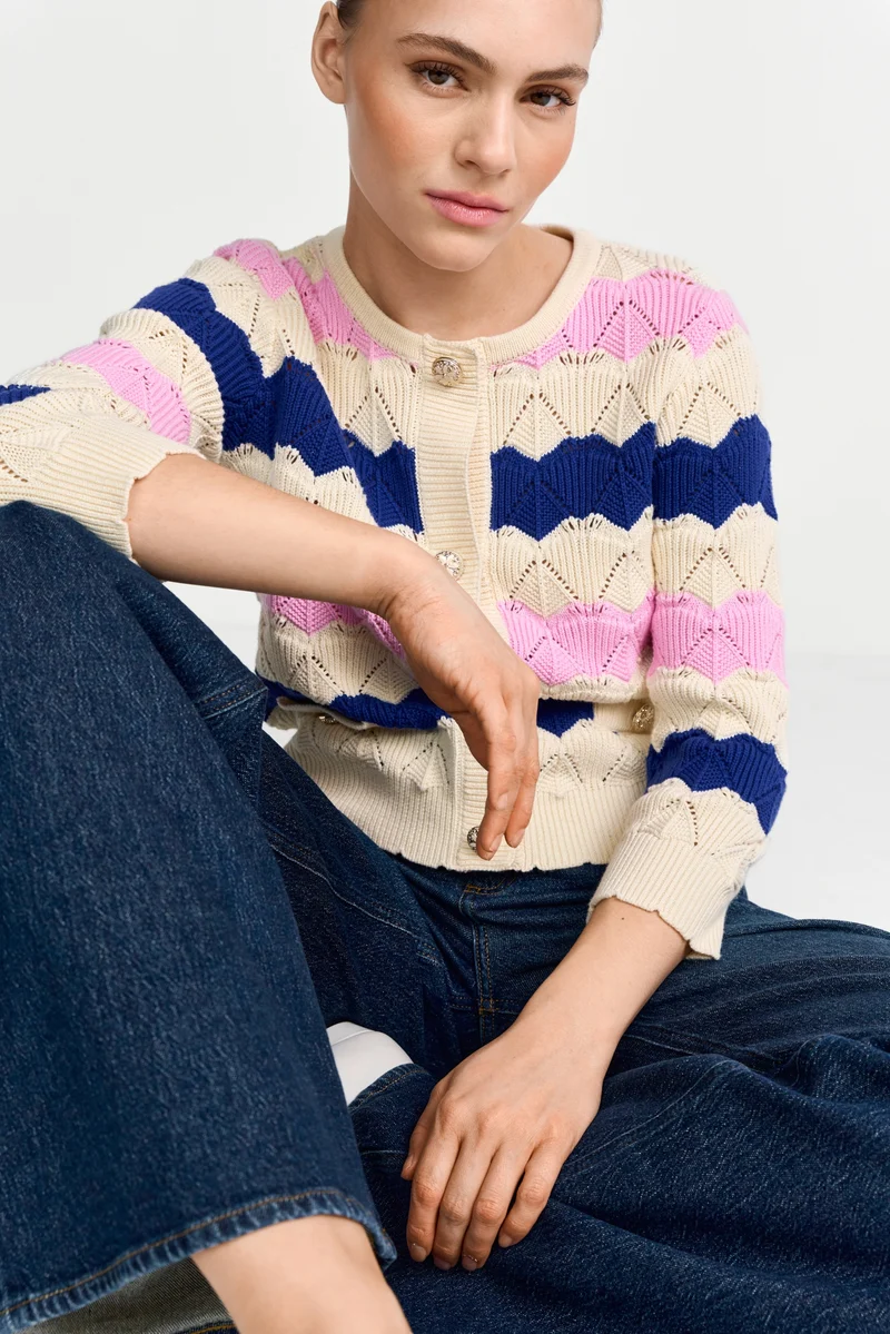 Striped Cardigan Ajour, royal blue