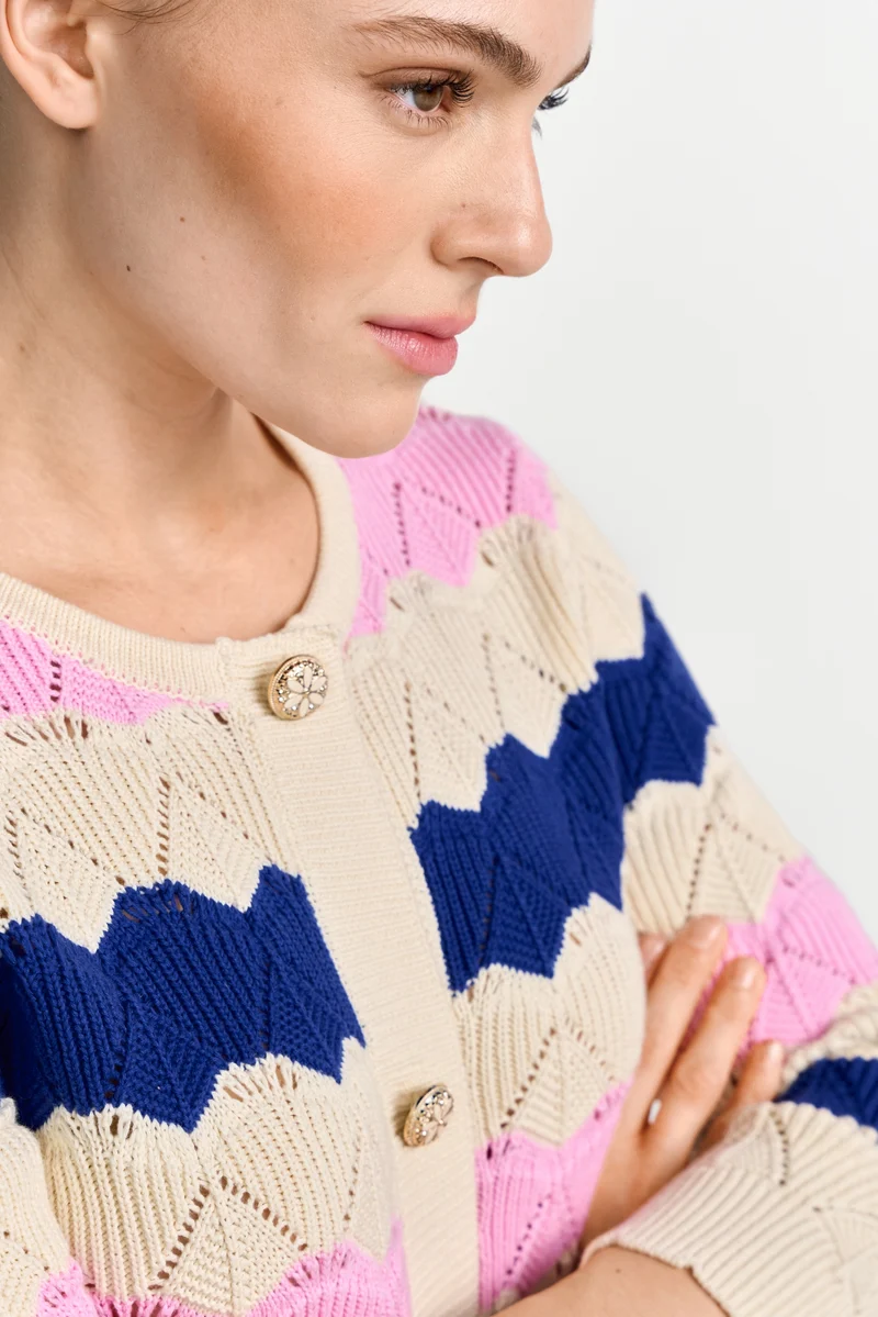 Striped Cardigan Ajour, royal blue