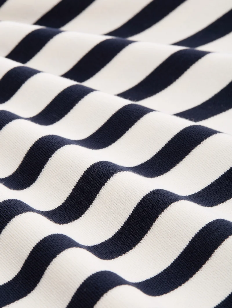 knit milano sweater with butto, white sky blue knit stripe