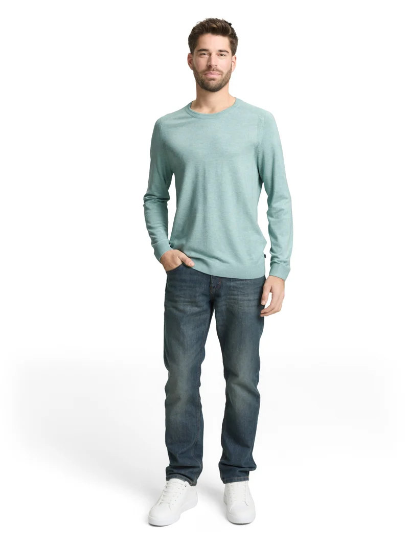 soft crew neck pullover, soft greyish green melange