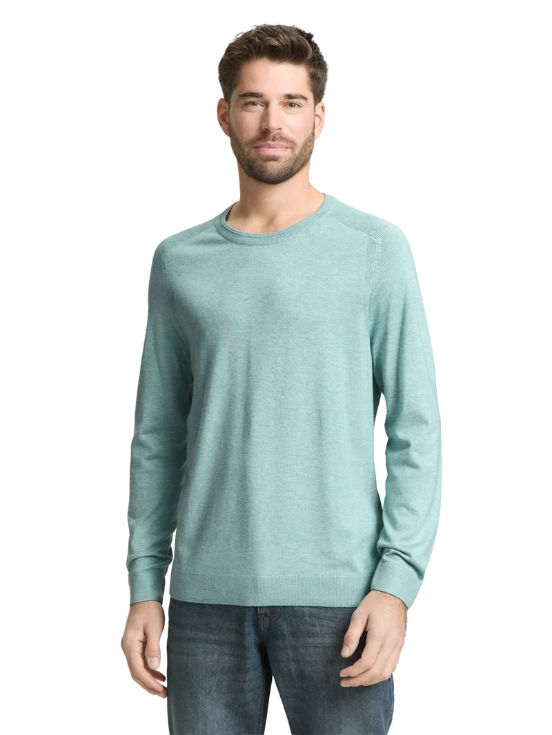 soft crew neck pullover, soft greyish green melange