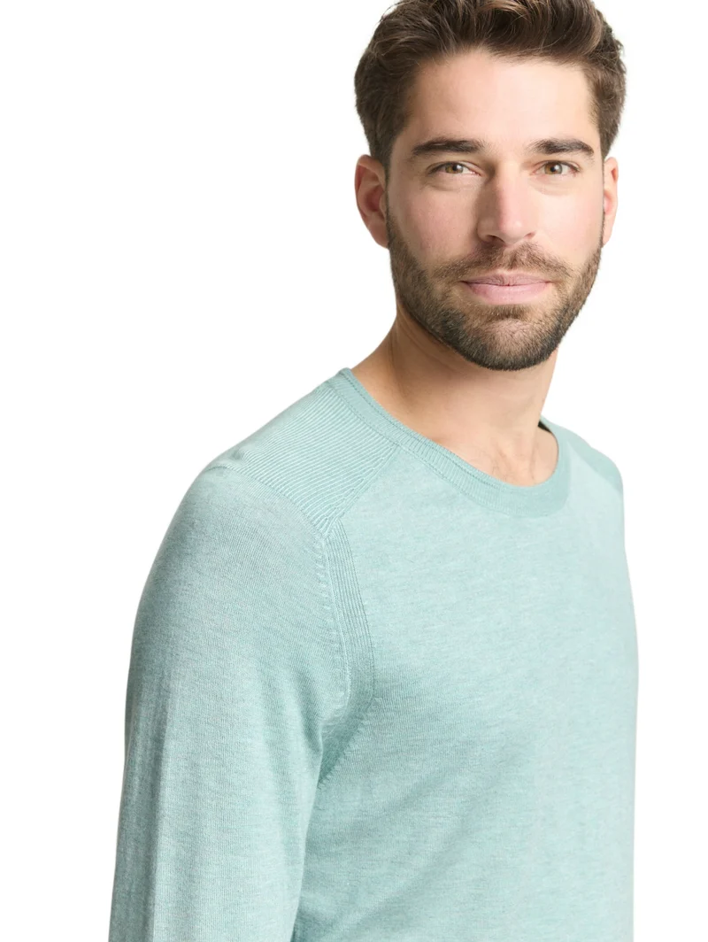 soft crew neck pullover, soft greyish green melange