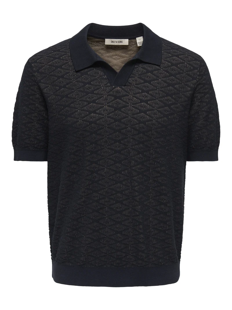 ONSTRISTAN REG SS SPLIT NECK KNIT, Dark Sapphire/DESERT TAUPE