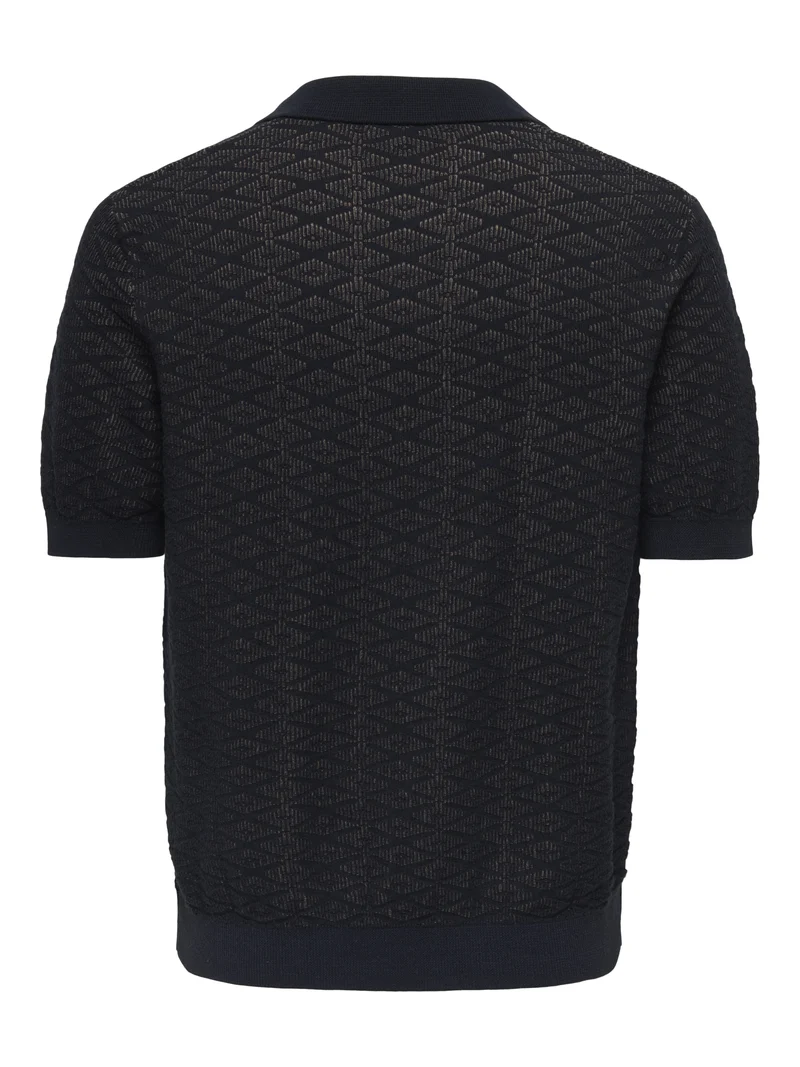 ONSTRISTAN REG SS SPLIT NECK KNIT, Dark Sapphire/DESERT TAUPE