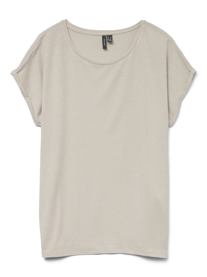 VMLAVA GLITTER SS TOP STRIPE GA NOO, Oatmeal/GOLD LUREX