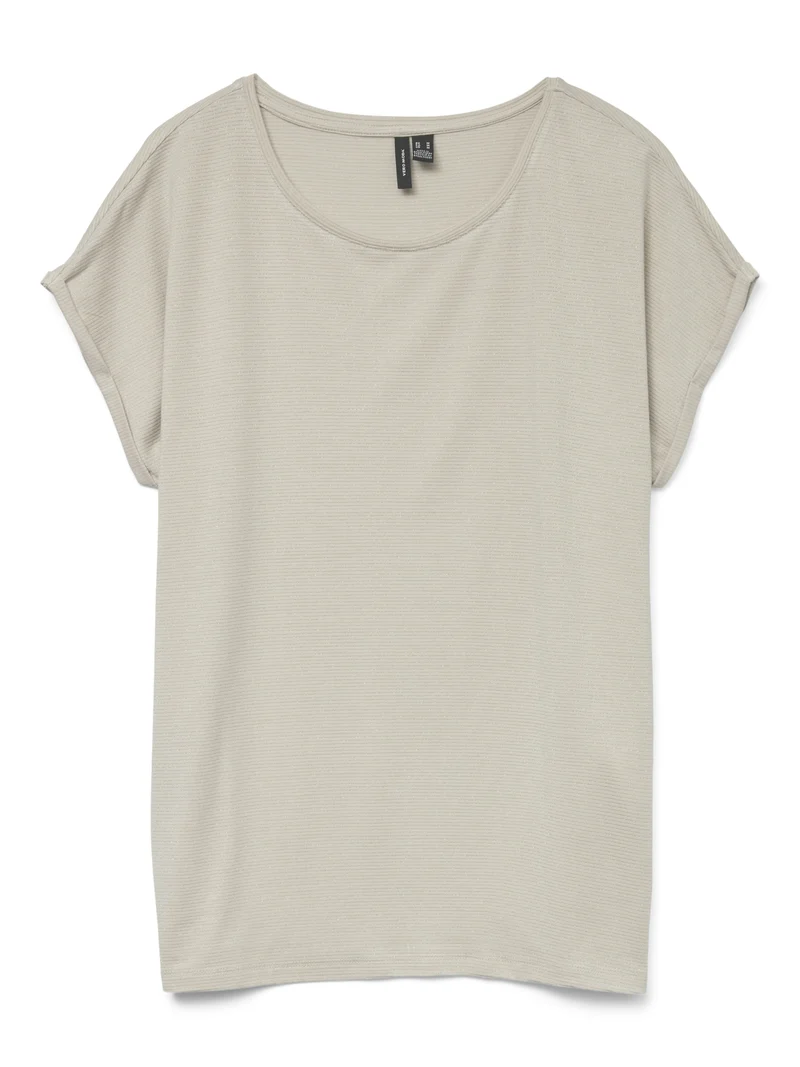 VMLAVA GLITTER SS TOP STRIPE GA NOO, Oatmeal/GOLD LUREX