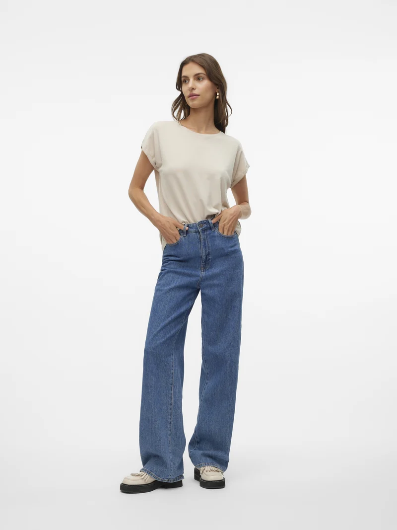 VMLAVA GLITTER SS TOP STRIPE GA NOO, Oatmeal/GOLD LUREX