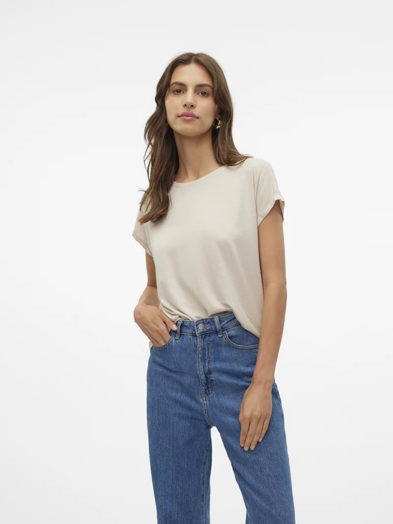 VMLAVA GLITTER SS TOP STRIPE GA NOO, Oatmeal/GOLD LUREX