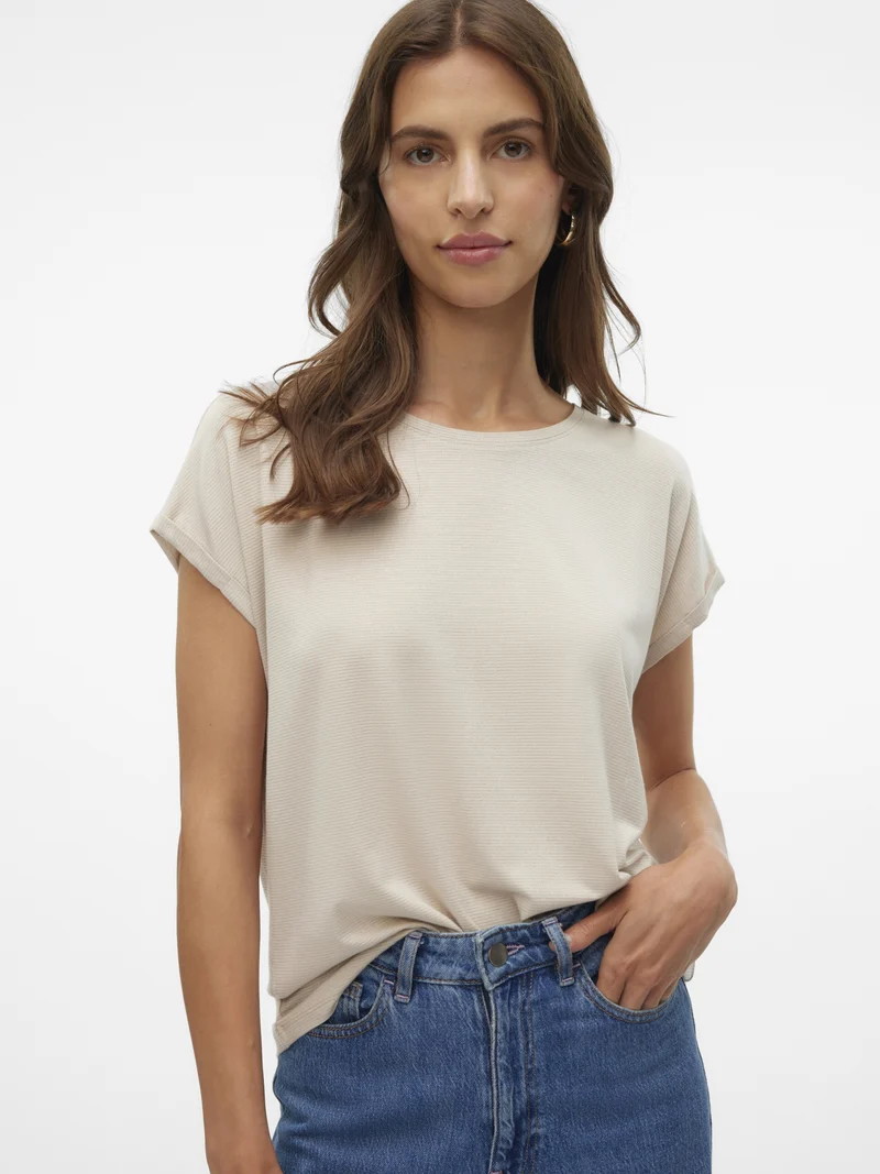 VMLAVA GLITTER SS TOP STRIPE GA NOO, Oatmeal/GOLD LUREX