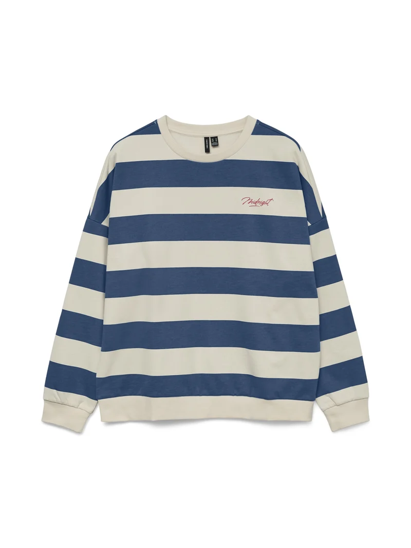 VMVIOLA BEA LS SWEAT BOX JRS, Dark Denim/MIDNIGHT STRIPE