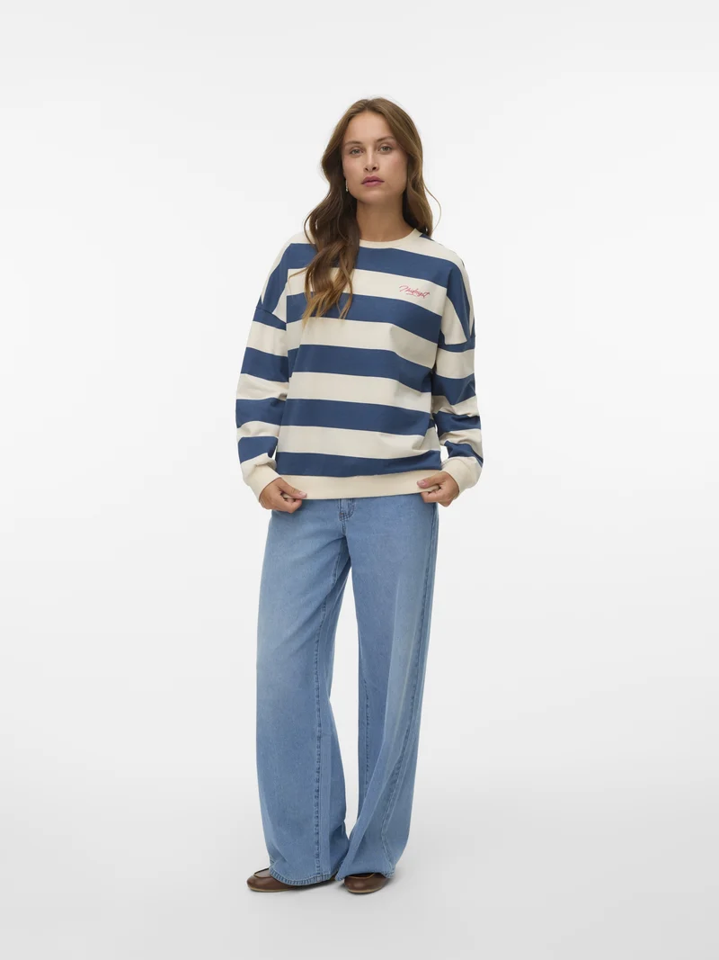 VMVIOLA BEA LS SWEAT BOX JRS, Dark Denim/MIDNIGHT STRIPE