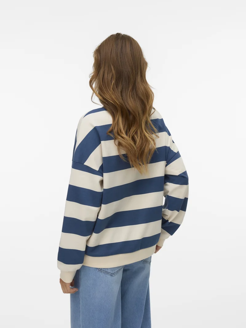 VMVIOLA BEA LS SWEAT BOX JRS, Dark Denim/MIDNIGHT STRIPE