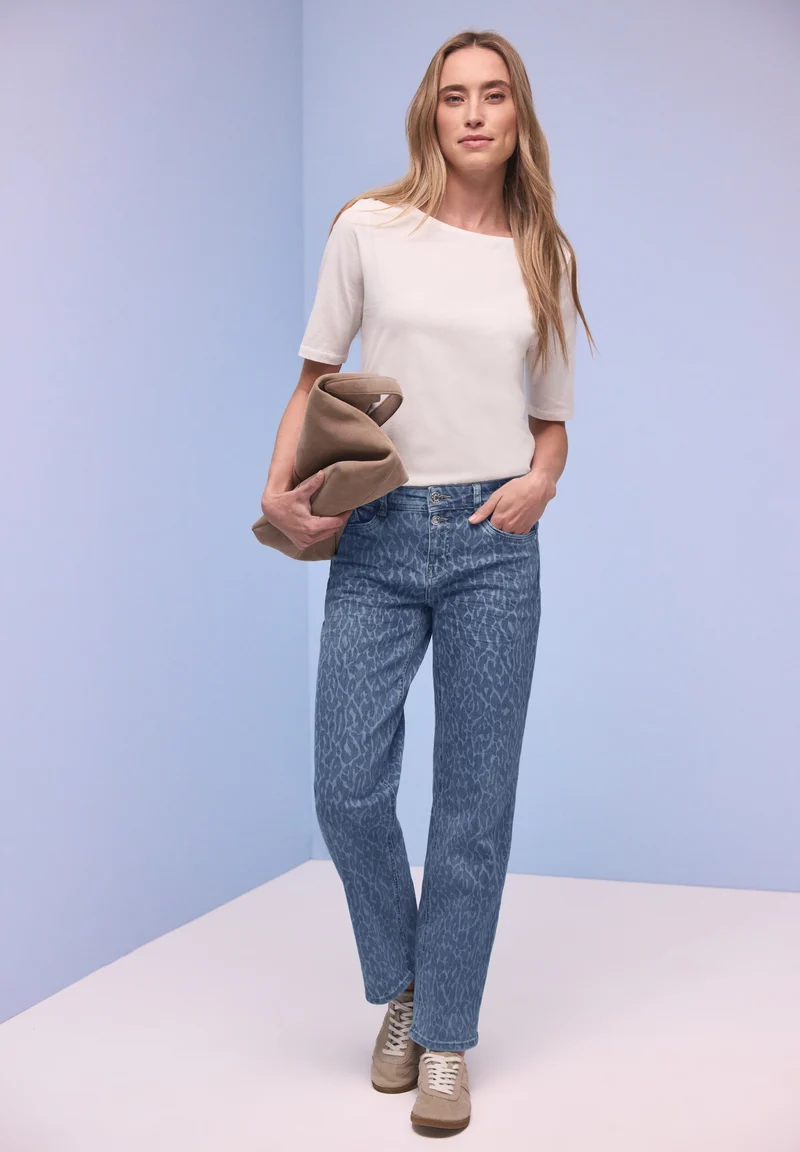 Style Amalia Straight Leg,mw,l, Mid Blue Leo Laser