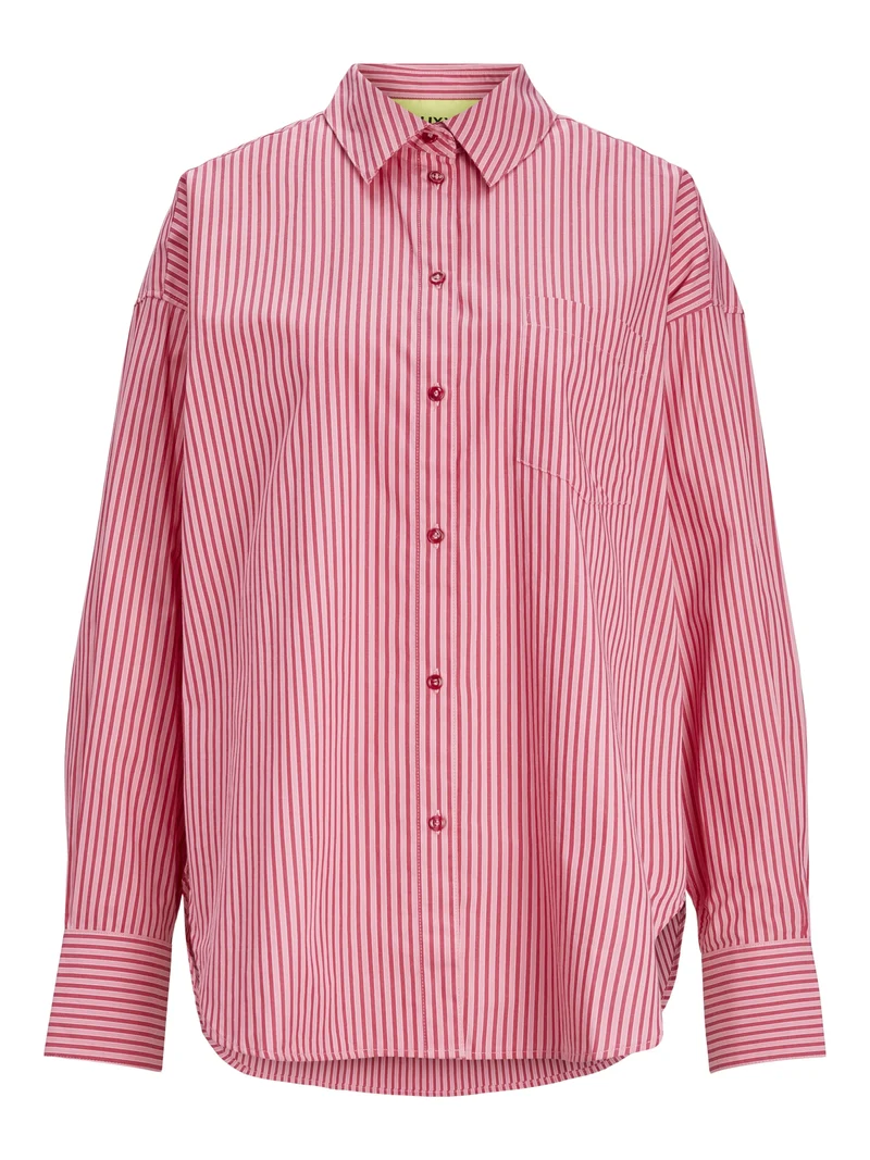 JXJAMIE LS RELAXED POPLIN SHIRT WVN, Cerise/STRIPE