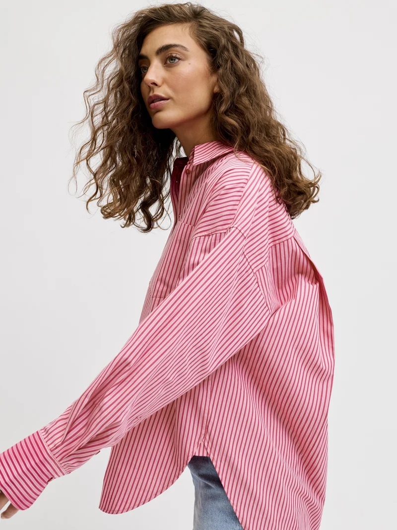 JXJAMIE LS RELAXED POPLIN SHIRT WVN, Cerise/STRIPE