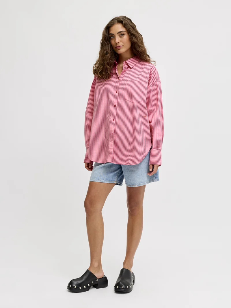 JXJAMIE LS RELAXED POPLIN SHIRT WVN, Cerise/STRIPE