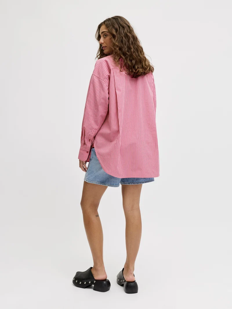 JXJAMIE LS RELAXED POPLIN SHIRT WVN, Cerise/STRIPE