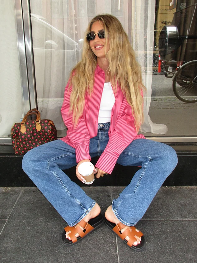 JXJAMIE LS RELAXED POPLIN SHIRT WVN, Cerise/STRIPE