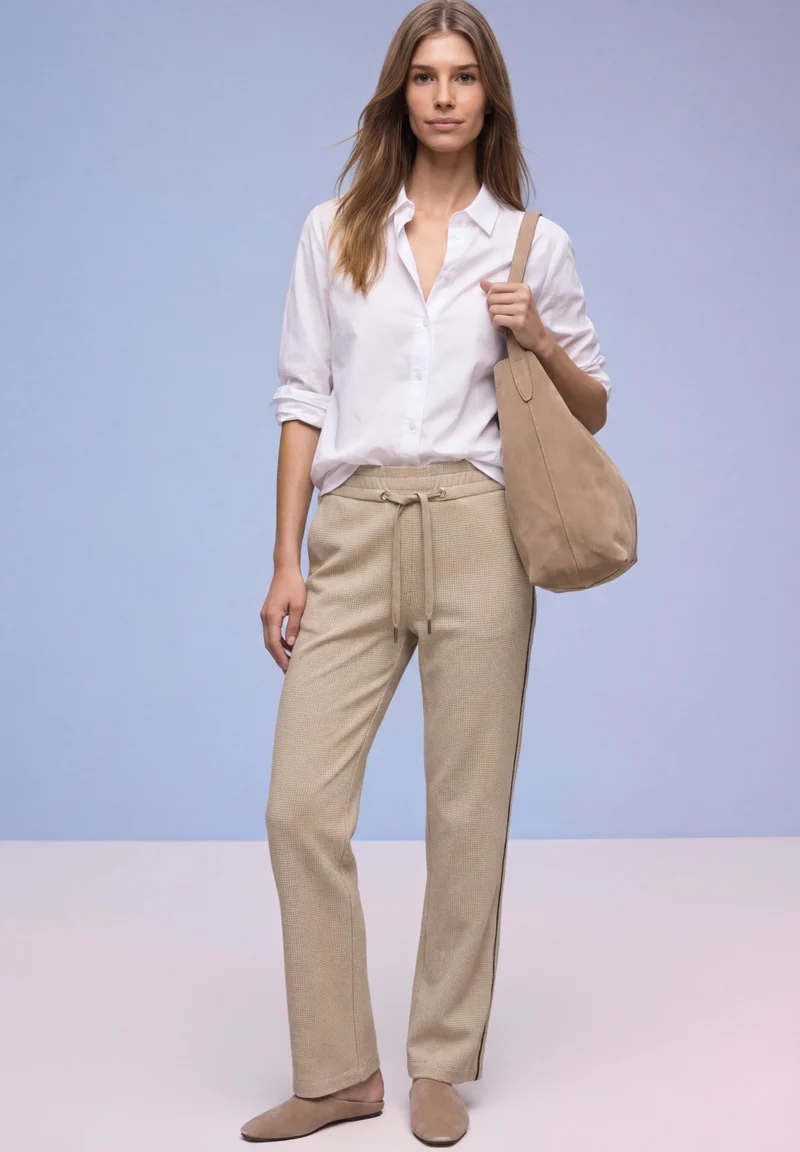 Straight Leg MW Pepita with Ga, cotton beige