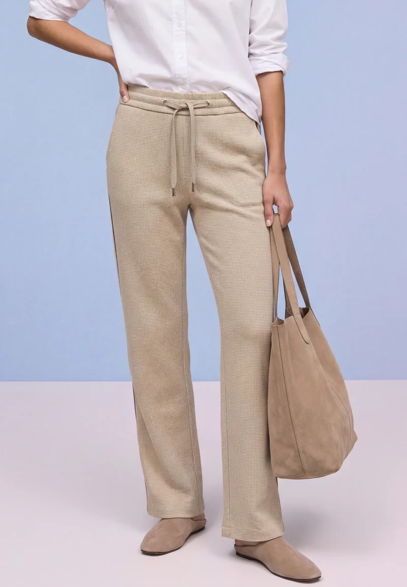 Straight Leg MW Pepita with Ga, cotton beige