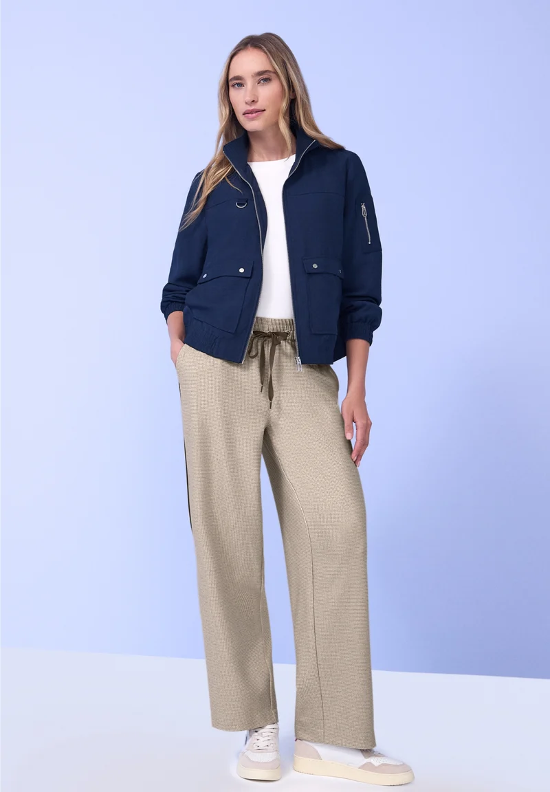Straight Leg MW Pepita with Ga, cotton beige