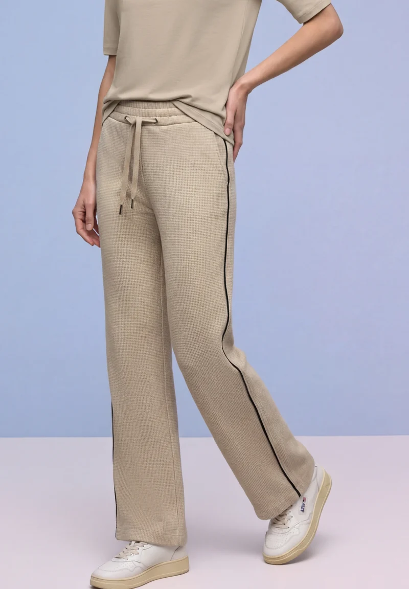 Straight Leg MW Pepita with Ga, cotton beige