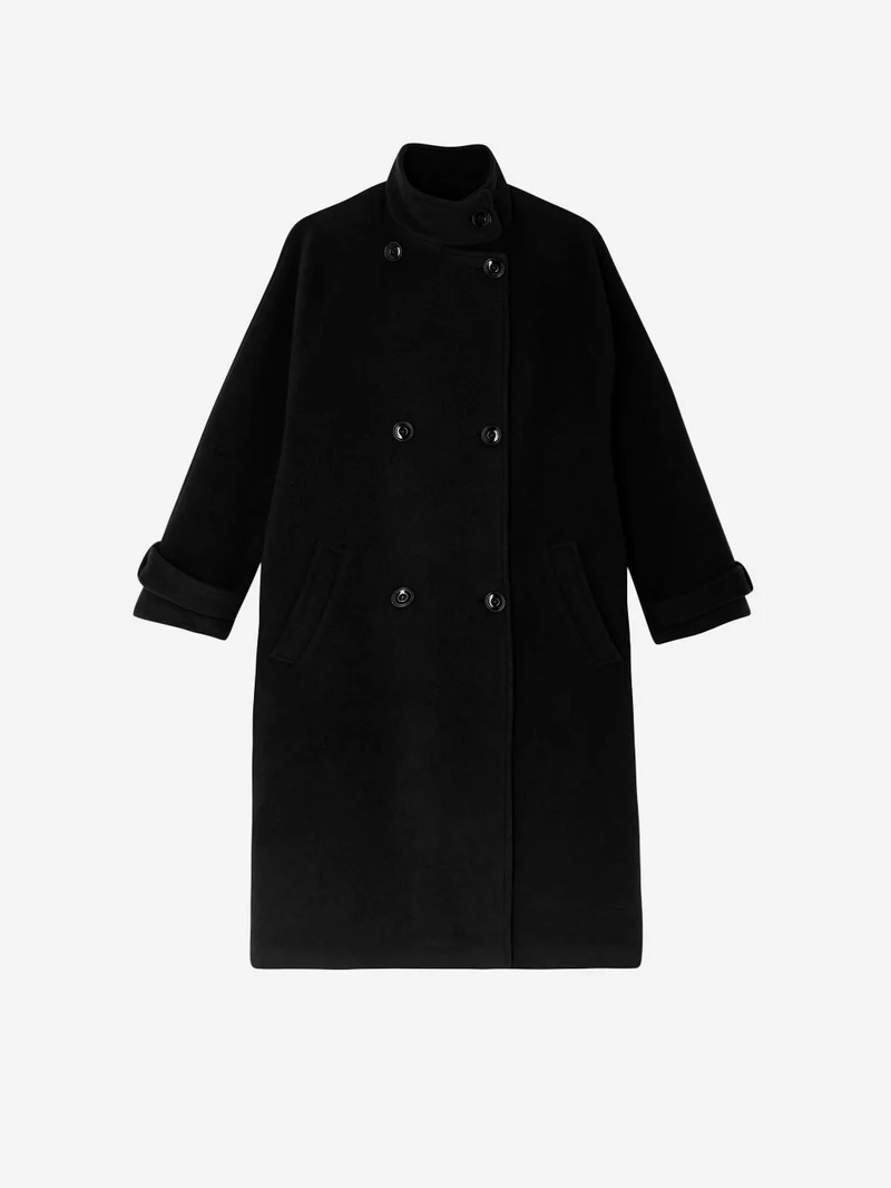Cappotto Lungo Doppiopetto 'Bleeckett' in misto lana nera