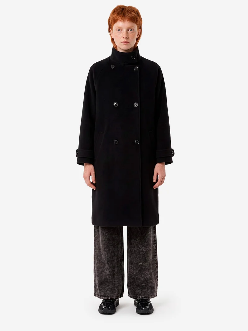 Cappotto Lungo Doppiopetto 'Bleeckett' in misto lana nera