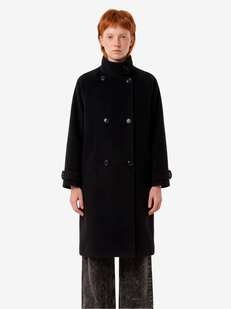 Cappotto Lungo Doppiopetto 'Bleeckett' in misto lana nera