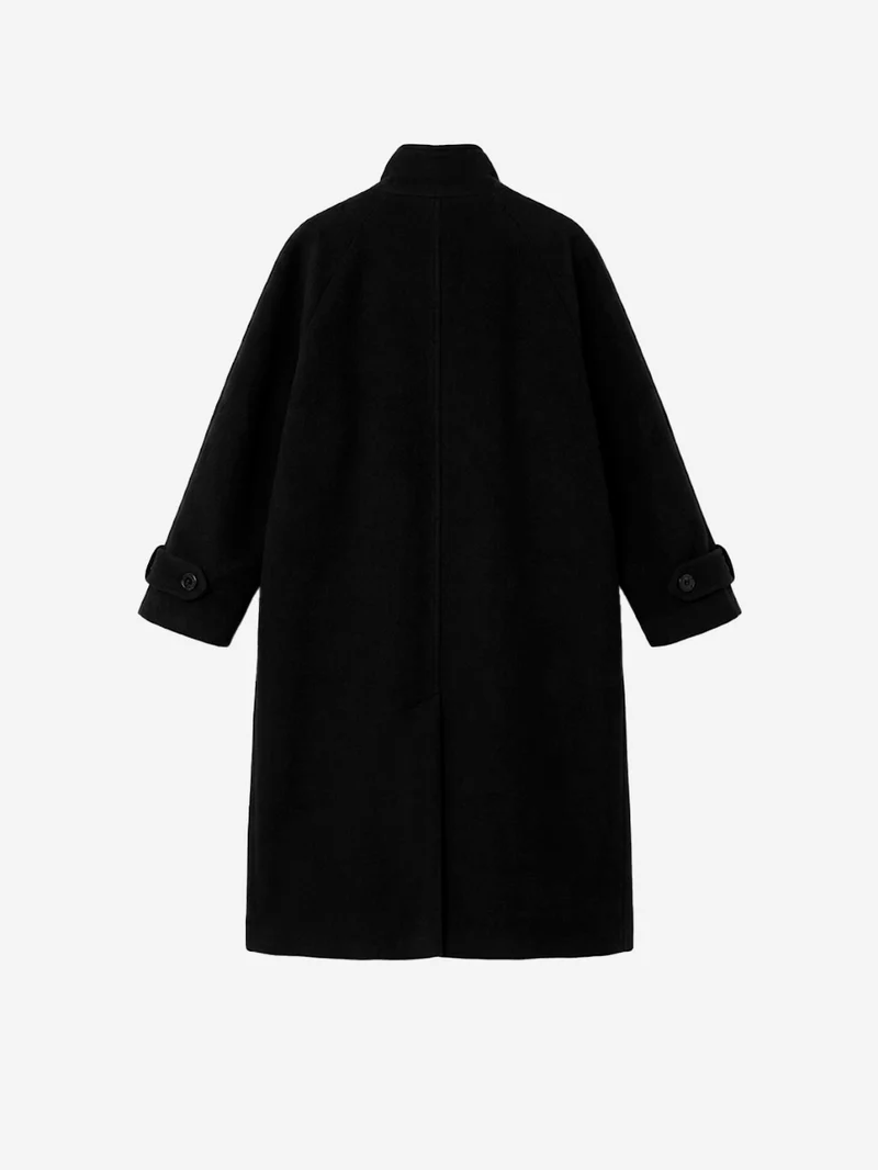Cappotto Lungo Doppiopetto 'Bleeckett' in misto lana nera