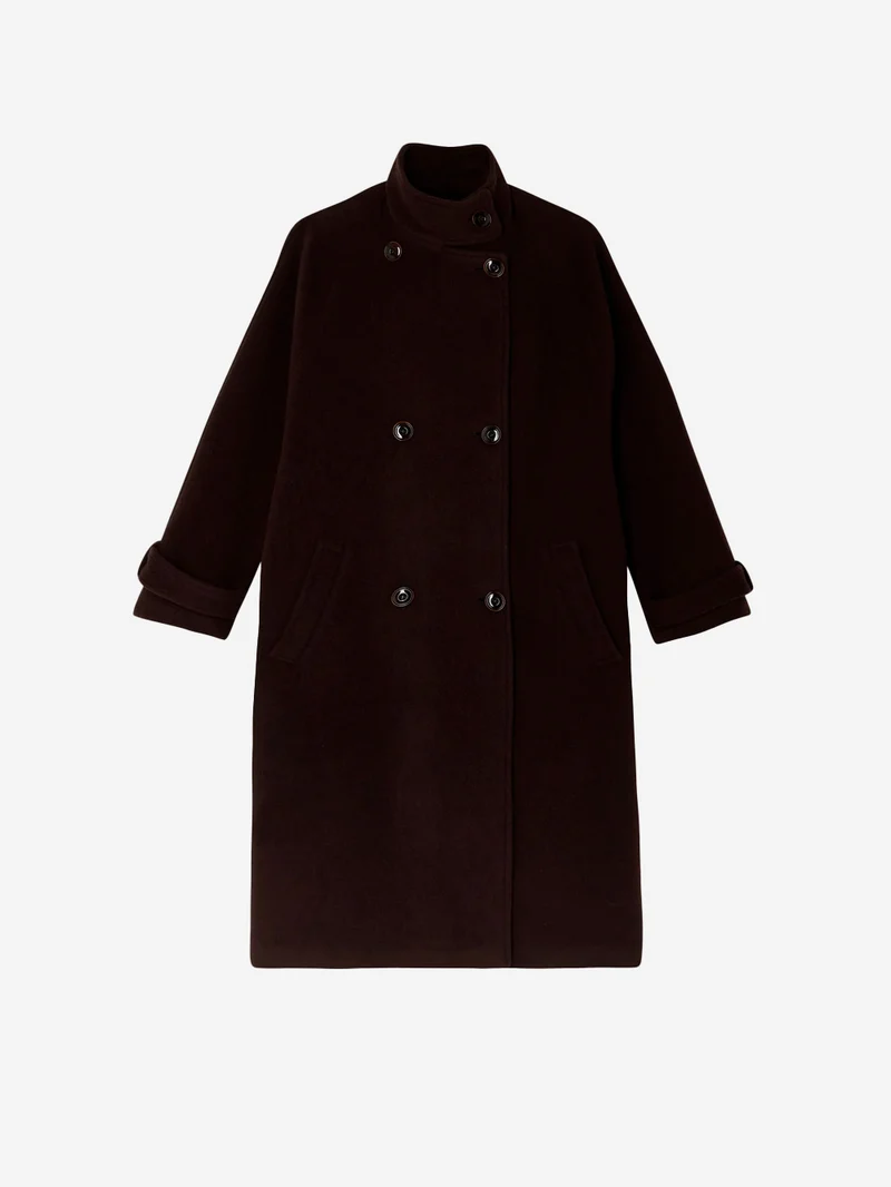 Cappotto Lungo Doppiopetto 'Bleeckett' in misto lana marrone