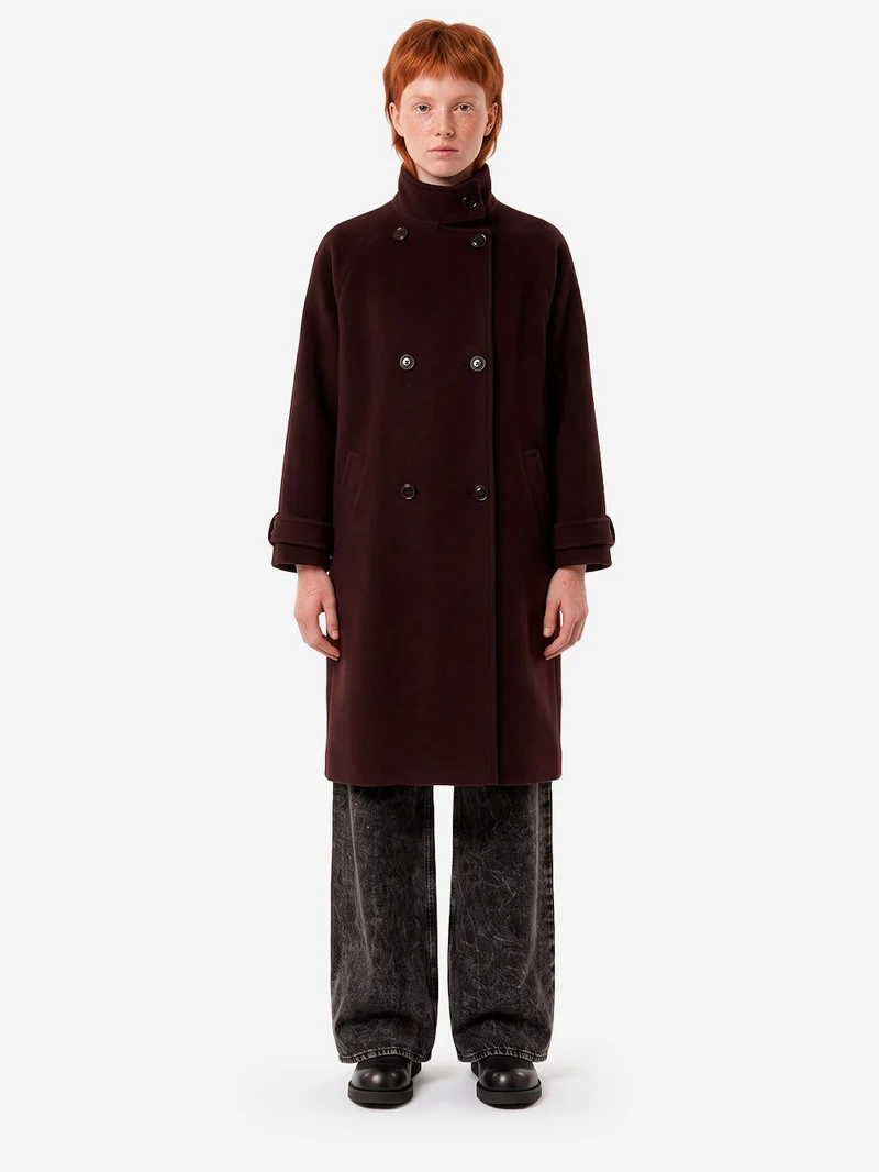 Cappotto Lungo Doppiopetto 'Bleeckett' in misto lana marrone