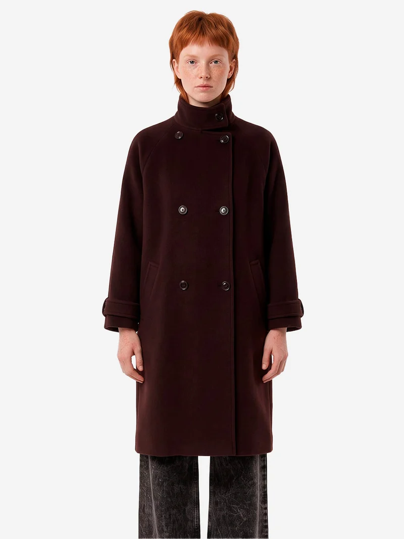 Cappotto Lungo Doppiopetto 'Bleeckett' in misto lana marrone