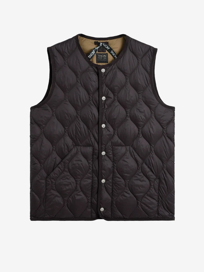 Gilet girocollo marrone Military imbottito in piuma