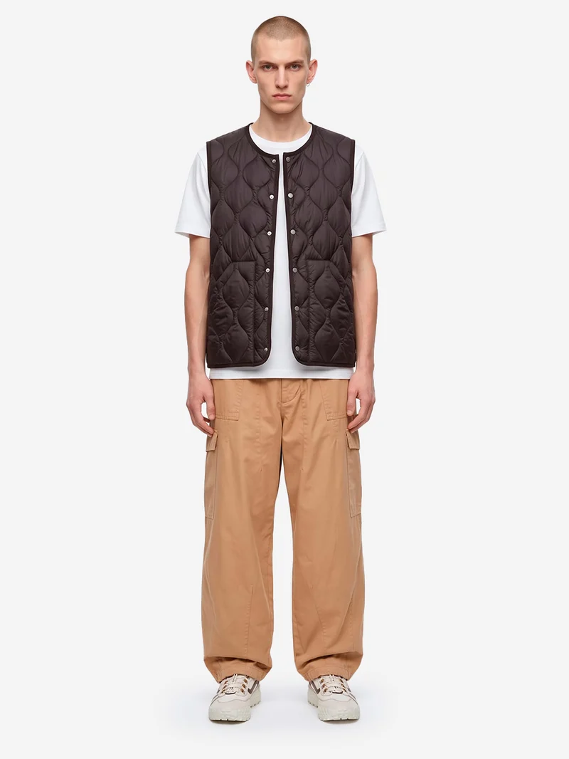 Gilet girocollo marrone Military imbottito in piuma