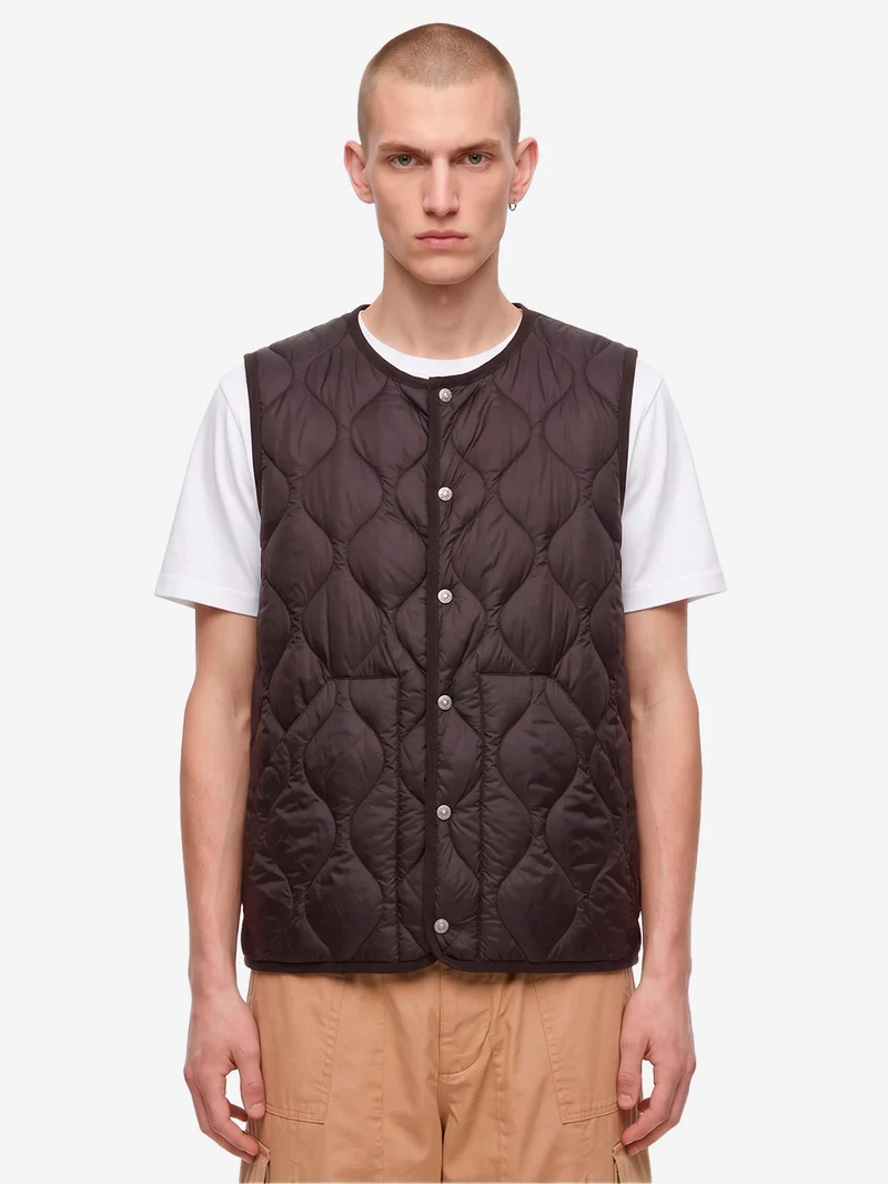 Gilet girocollo marrone Military imbottito in piuma