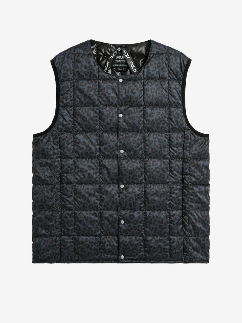 Gilet girocollo imbottito con stampa leopardata nera
