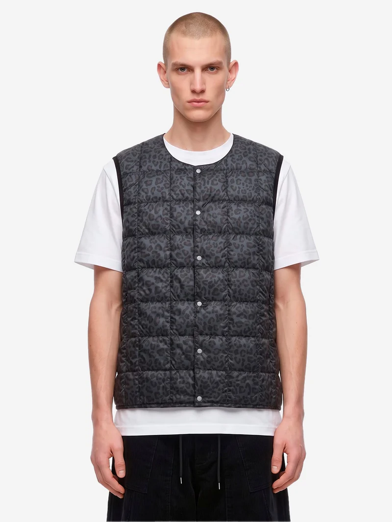 Gilet girocollo imbottito con stampa leopardata nera