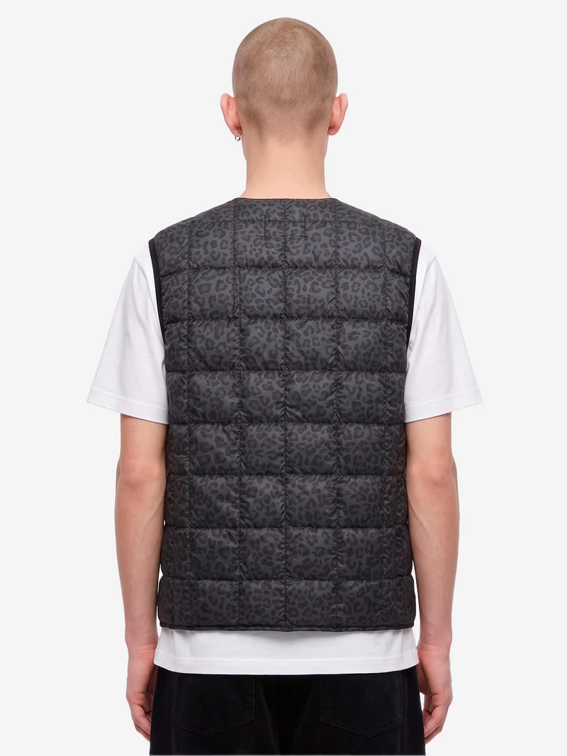 Gilet girocollo imbottito con stampa leopardata nera