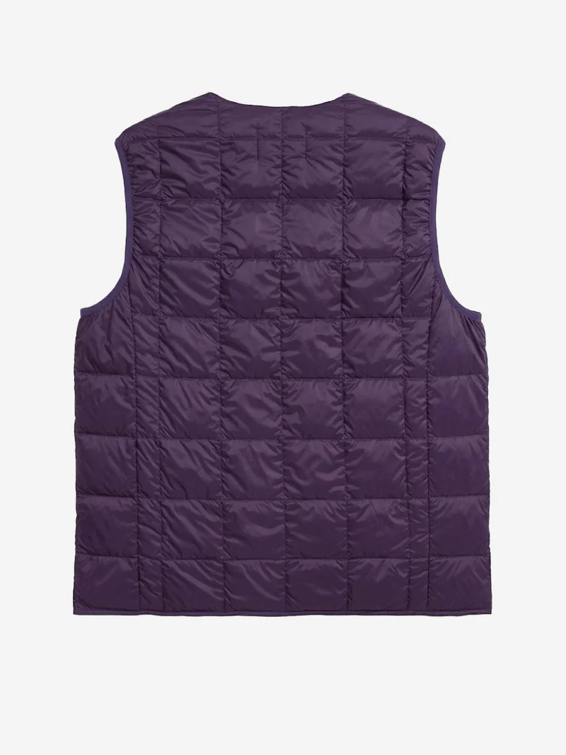 Gilet viola imbottito in piuma con scollo a V